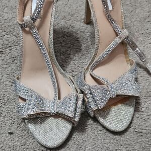 INC International Concepts Glittering Silver Heels with Bow